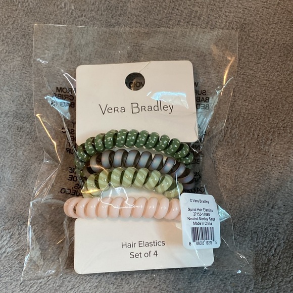💚VERA BRADLEY💚Neutral Medley Sage Set of 4 Spiral Hair Elastics/NWT - Picture 3 of 5